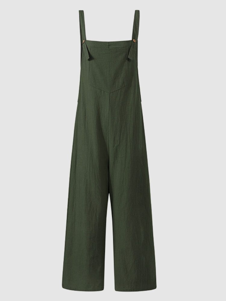 Dame Enkel 100% Bomull Fritid Ensfarget Jumpsuit Sidelommer