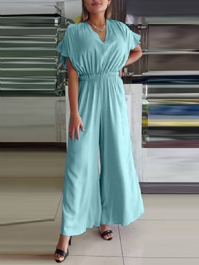 Dame V-hals Kortermet Solid Summer Leisure Jumpsuit Med Lomme