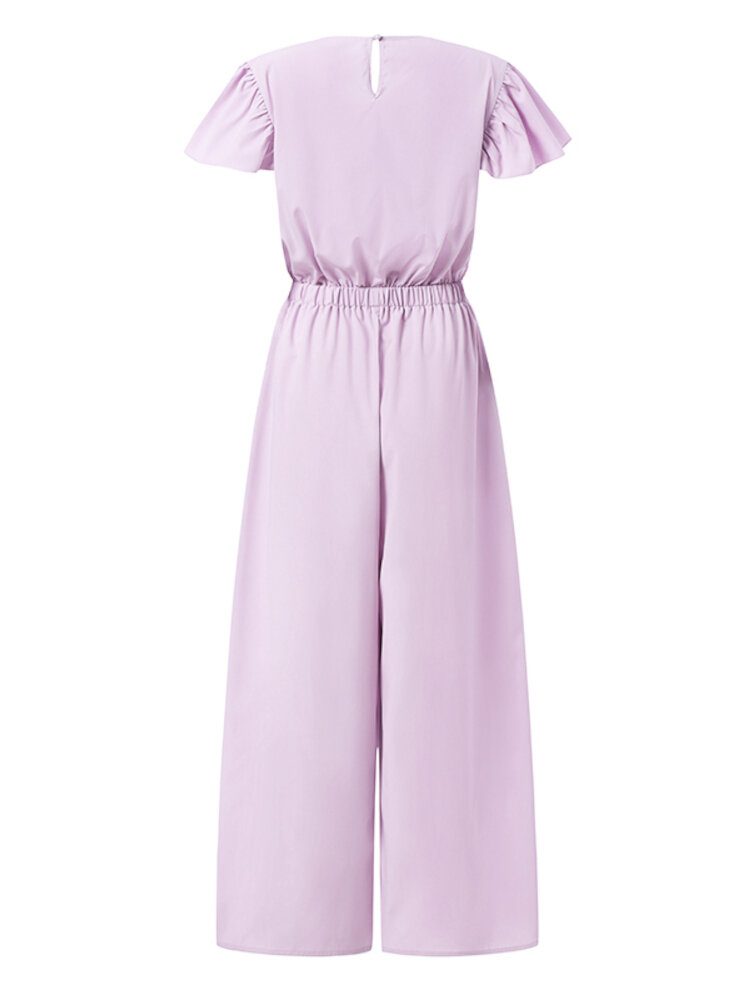 Dame V-hals Kortermet Solid Summer Leisure Jumpsuit Med Lomme