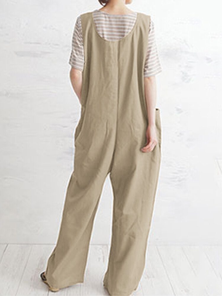 Kvinner Casual Ensfarget Streetwear Brede Stropper Løs Jumpsuit Med Lomme