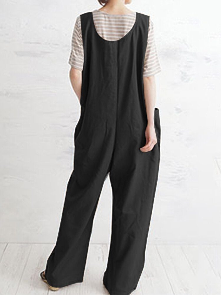 Kvinner Casual Ensfarget Streetwear Brede Stropper Løs Jumpsuit Med Lomme