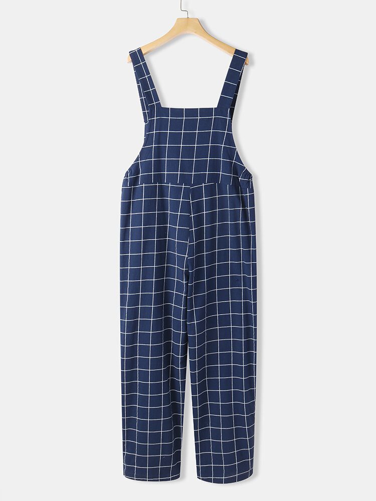 Kvinner Grid Justerbare Strappy Ermeløse Jumpsuits Med Klafflomme