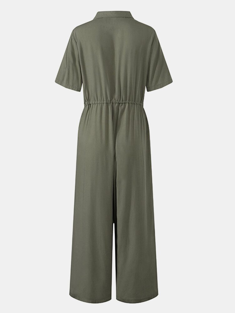 Kvinner Knapp Foran Camp Krage Cargo Style Kortermede Jumpsuits Med Lomme