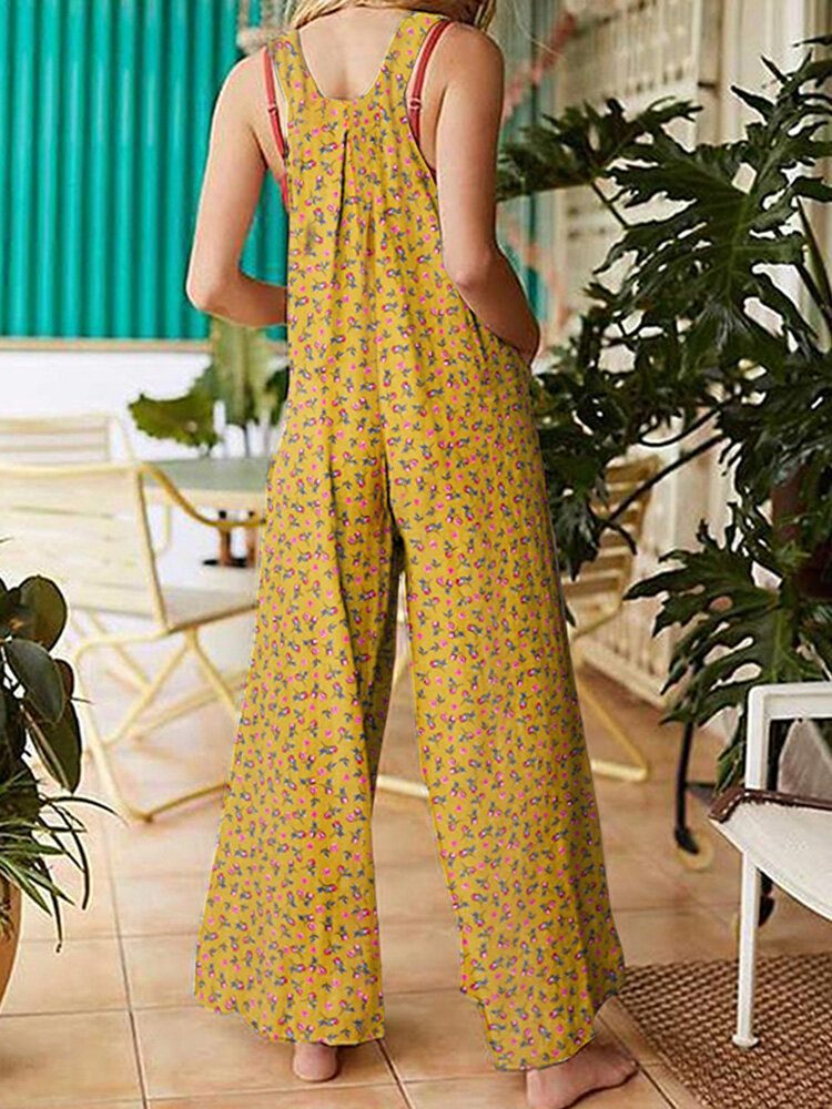 Kvinner Vintage Ditsy Blomstertrykk Dobbellomme Uformelle Strappy Jumpsuits