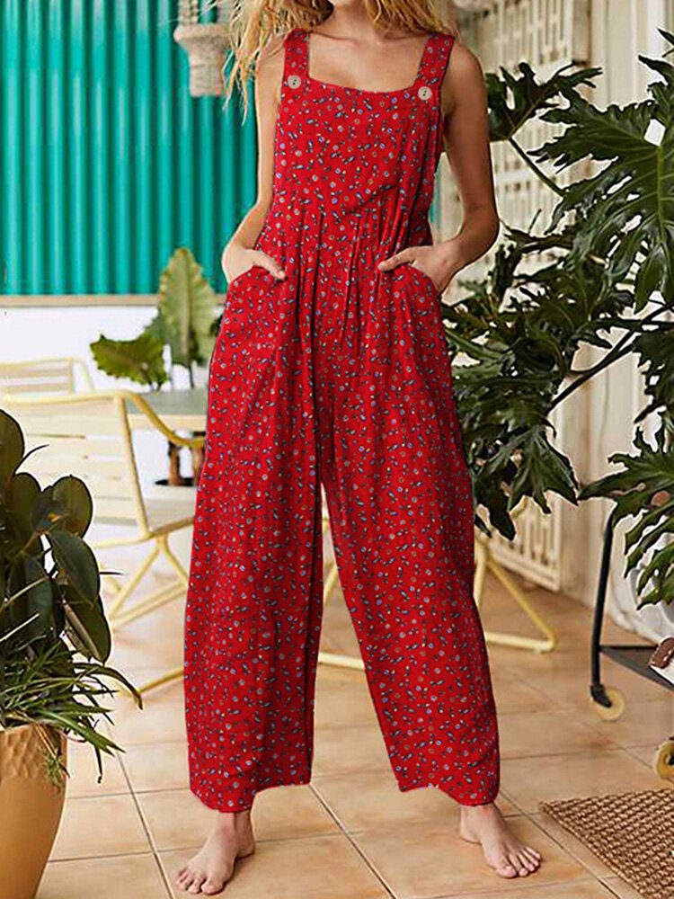 Kvinner Vintage Ditsy Blomstertrykk Dobbellomme Uformelle Strappy Jumpsuits