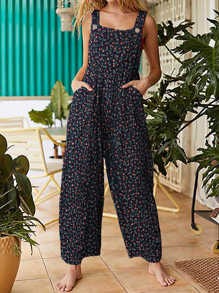 Kvinner Vintage Ditsy Blomstertrykk Dobbellomme Uformelle Strappy Jumpsuits