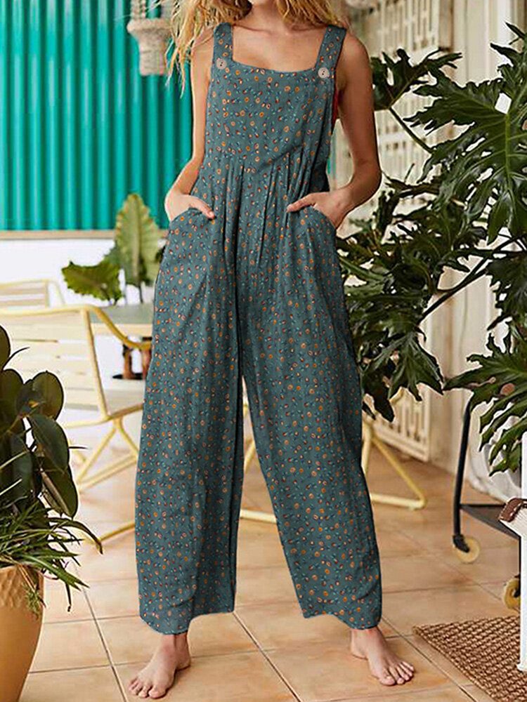 Kvinner Vintage Ditsy Blomstertrykk Dobbellomme Uformelle Strappy Jumpsuits