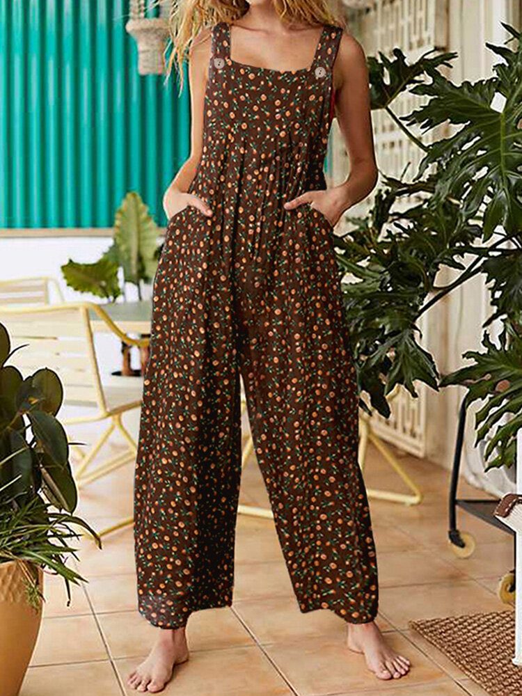 Kvinner Vintage Ditsy Blomstertrykk Dobbellomme Uformelle Strappy Jumpsuits