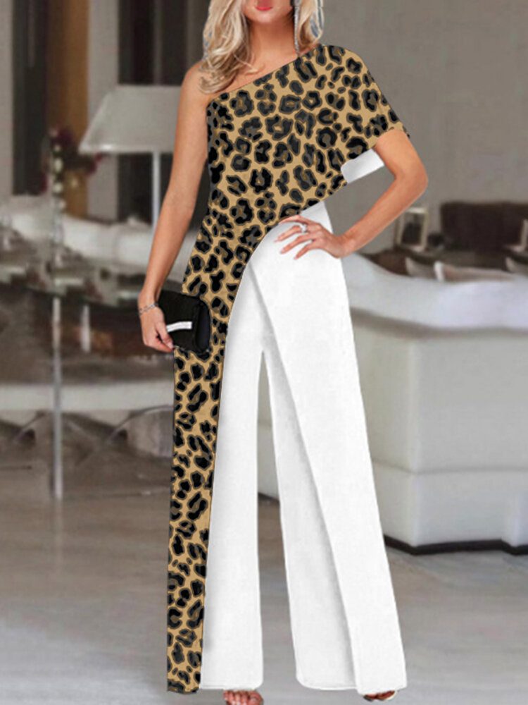 Leopardprint Spleising Temperamental Jumpsuits For Dame