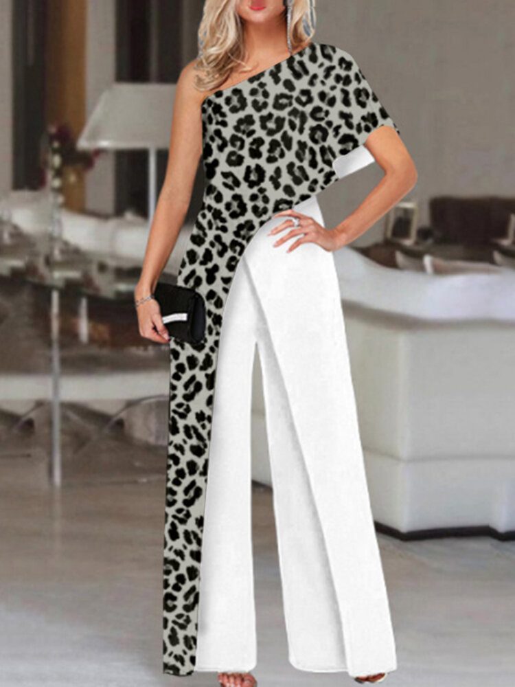 Leopardprint Spleising Temperamental Jumpsuits For Dame