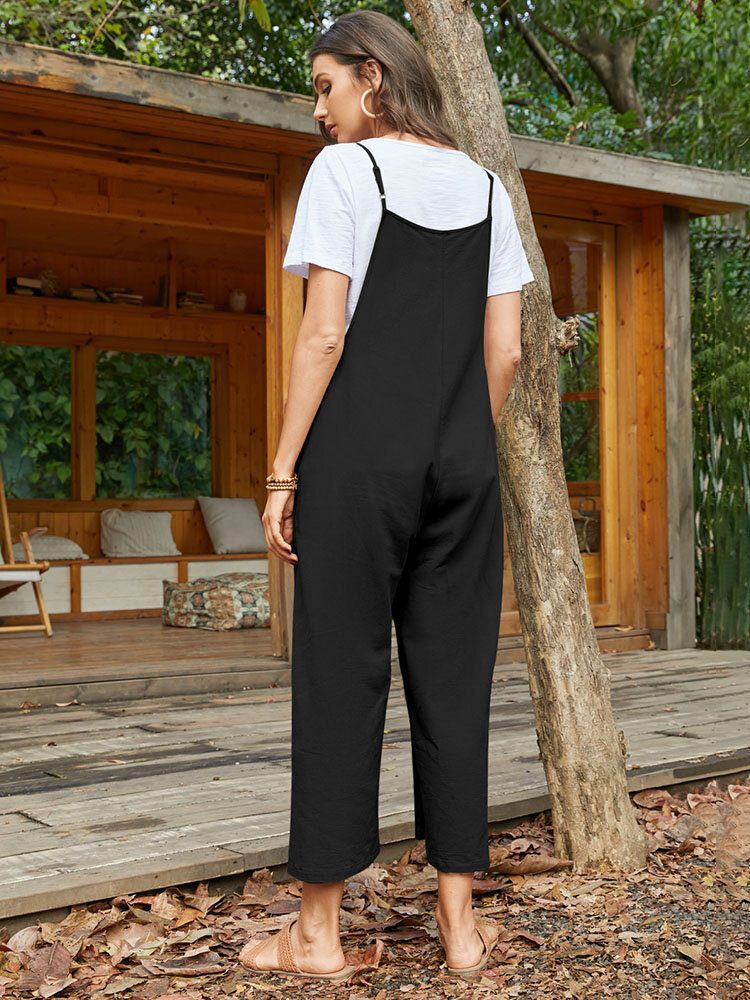 Pocket Solid Loose Fit Brief Summer Jumpsuit