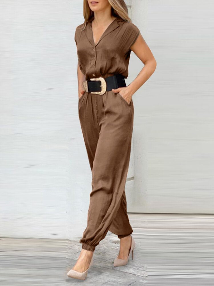 Raglan Sleeve Lapel Casual Work Solid Bodysuits