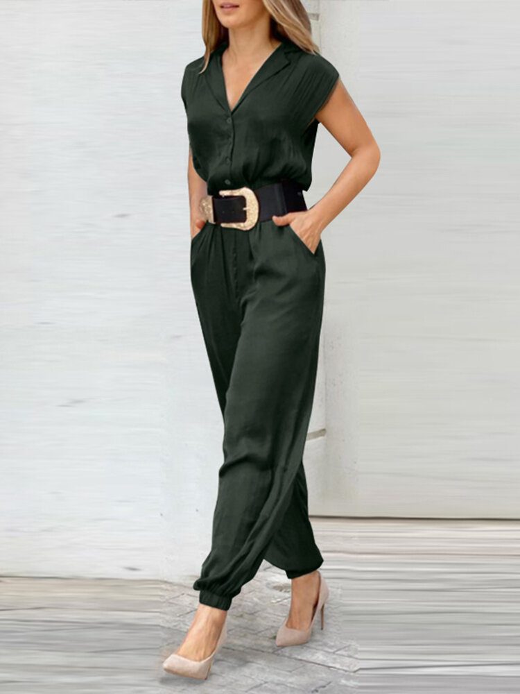 Raglan Sleeve Lapel Casual Work Solid Bodysuits