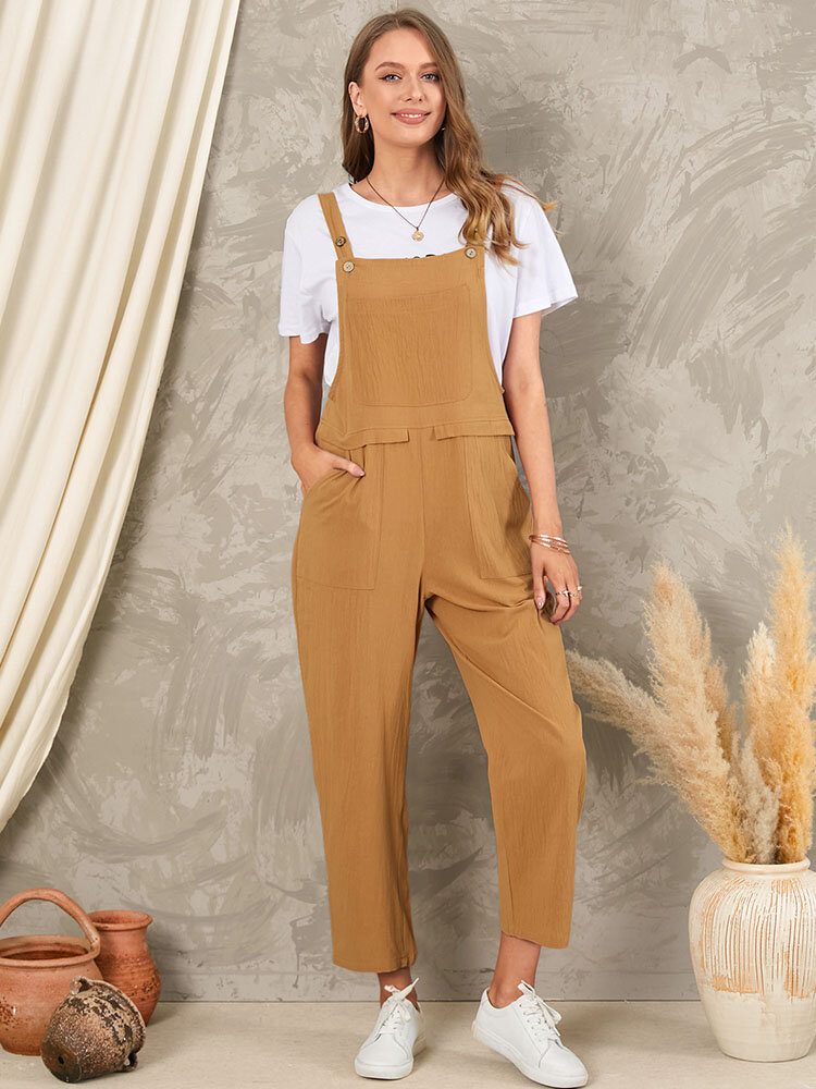 Solid Lomme Uten Ermeløs Knapp Uformell Jumpsuit For Kvinner