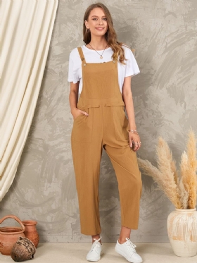 Solid Lomme Uten Ermeløs Knapp Uformell Jumpsuit For Kvinner