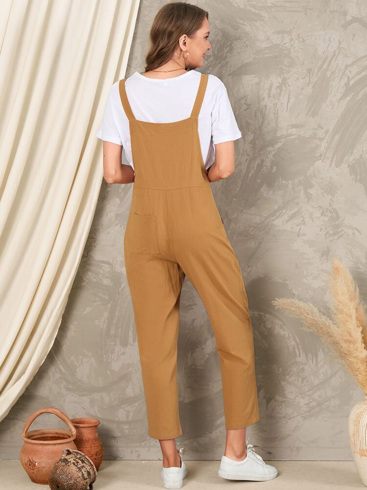 Solid Lomme Uten Ermeløs Knapp Uformell Jumpsuit For Kvinner