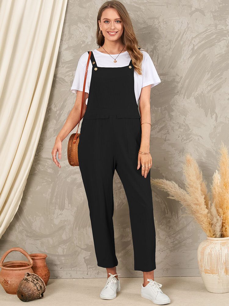 Solid Lomme Uten Ermeløs Knapp Uformell Jumpsuit For Kvinner