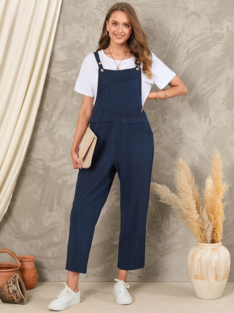 Solid Lomme Uten Ermeløs Knapp Uformell Jumpsuit For Kvinner