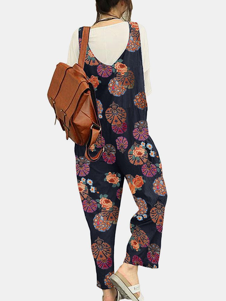 Tribal Flower Print Wide Leg Jumpsuit For Women