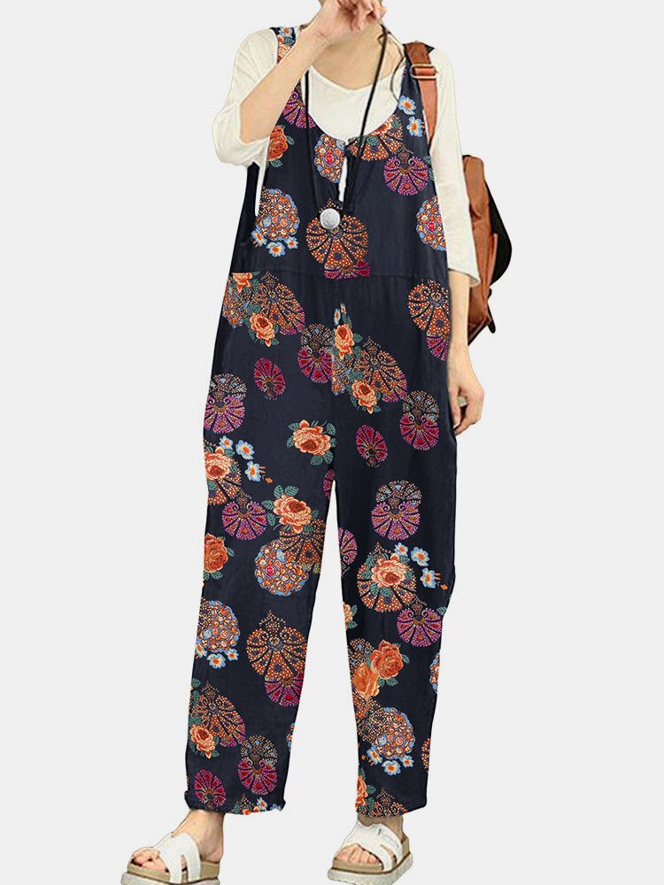 Tribal Flower Print Wide Leg Jumpsuit For Women