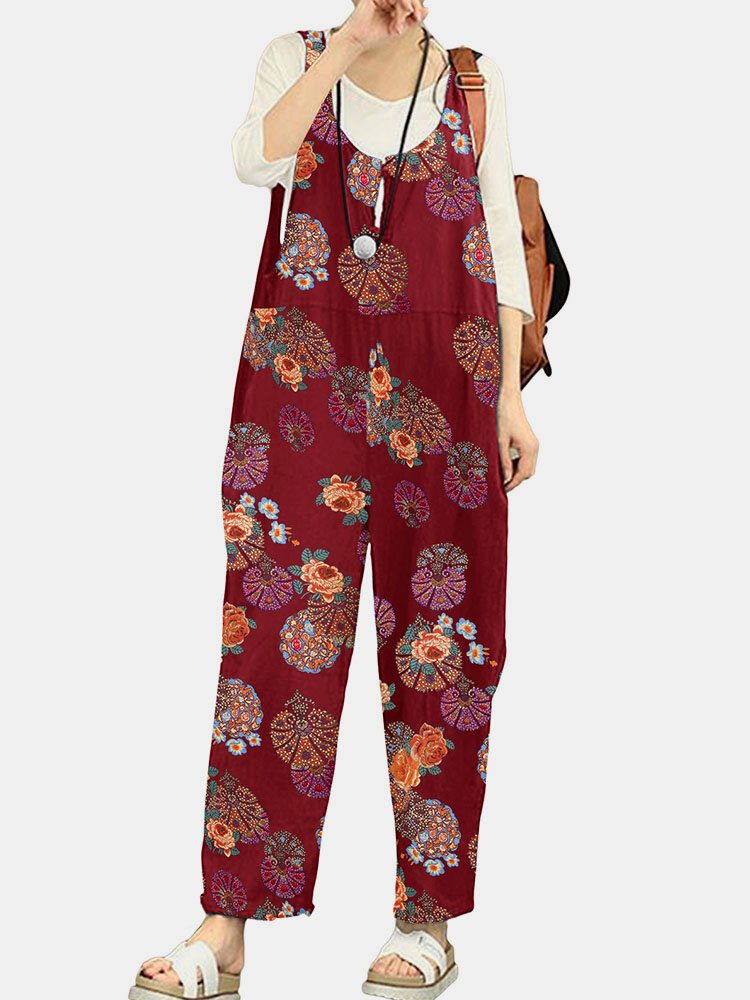 Tribal Flower Print Wide Leg Jumpsuit For Women