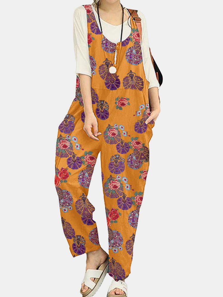 Tribal Flower Print Wide Leg Jumpsuit For Women