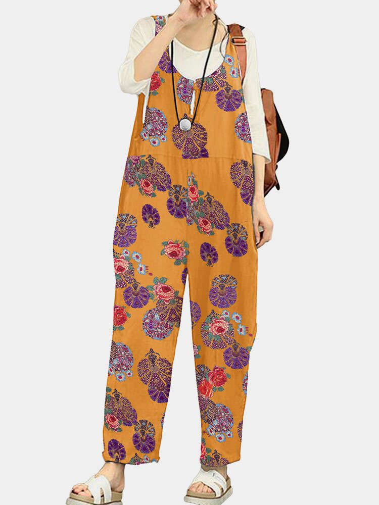 Tribal Flower Print Wide Leg Jumpsuit For Women