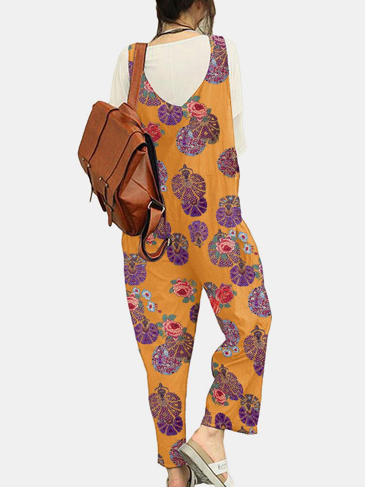 Tribal Flower Print Wide Leg Jumpsuit For Women