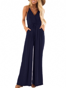 V-hals Camisole Solid Elegant Jumpsuits