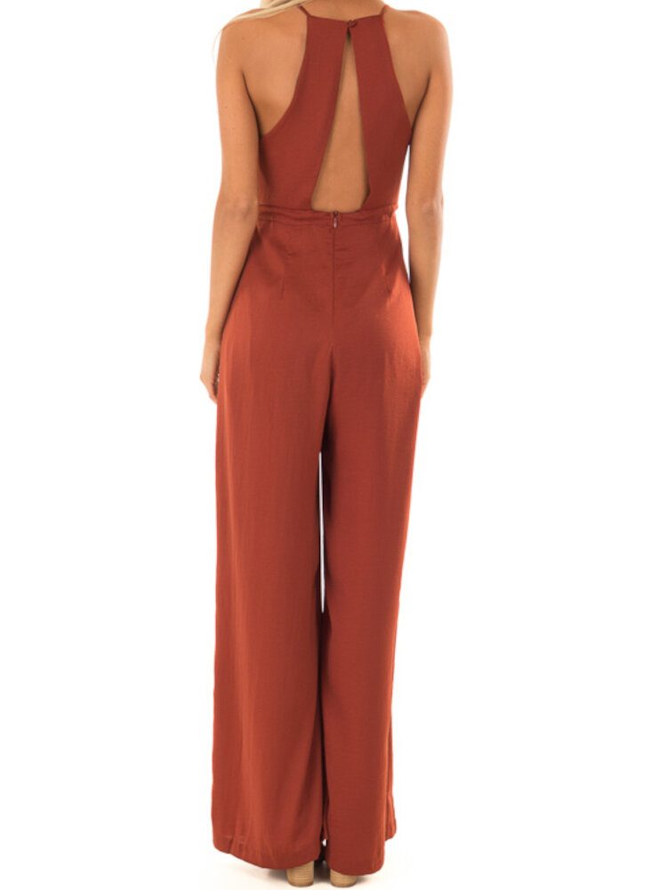 V-hals Camisole Solid Elegant Jumpsuits