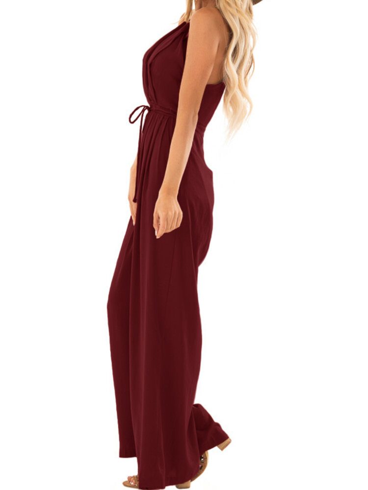 V-hals Camisole Solid Elegant Jumpsuits