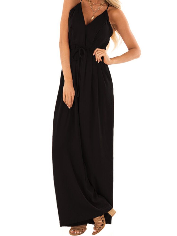 V-hals Camisole Solid Elegant Jumpsuits