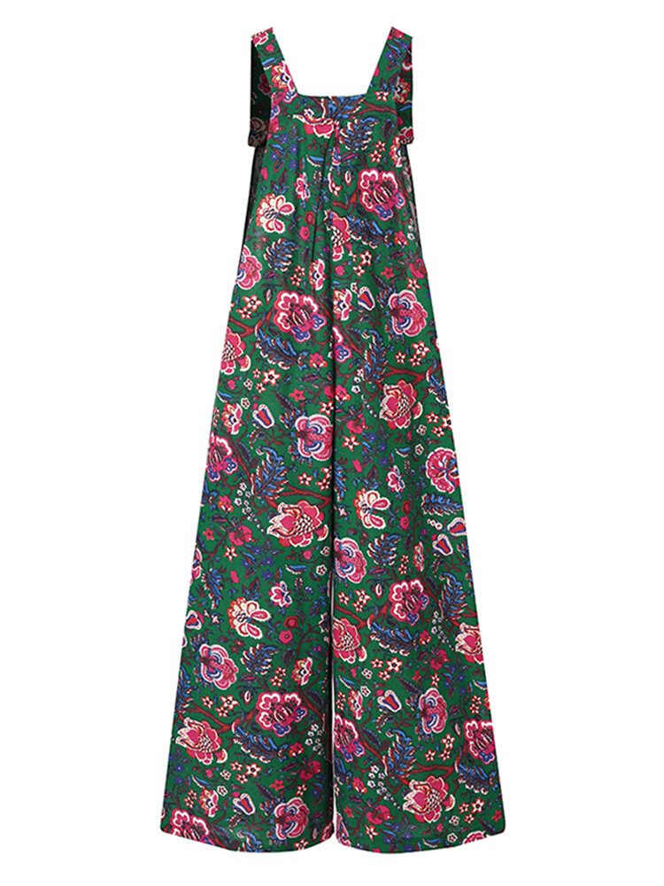 Women All Over Floral Print Dobbellomme Retro Strappy Jumpsuits