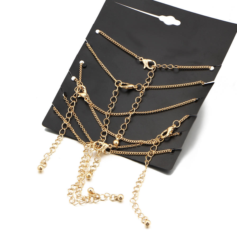 6 Stk/sett Trendy Hjerteform Lucky Chain Love Gullfarge Ankelsmykker For Kvinner