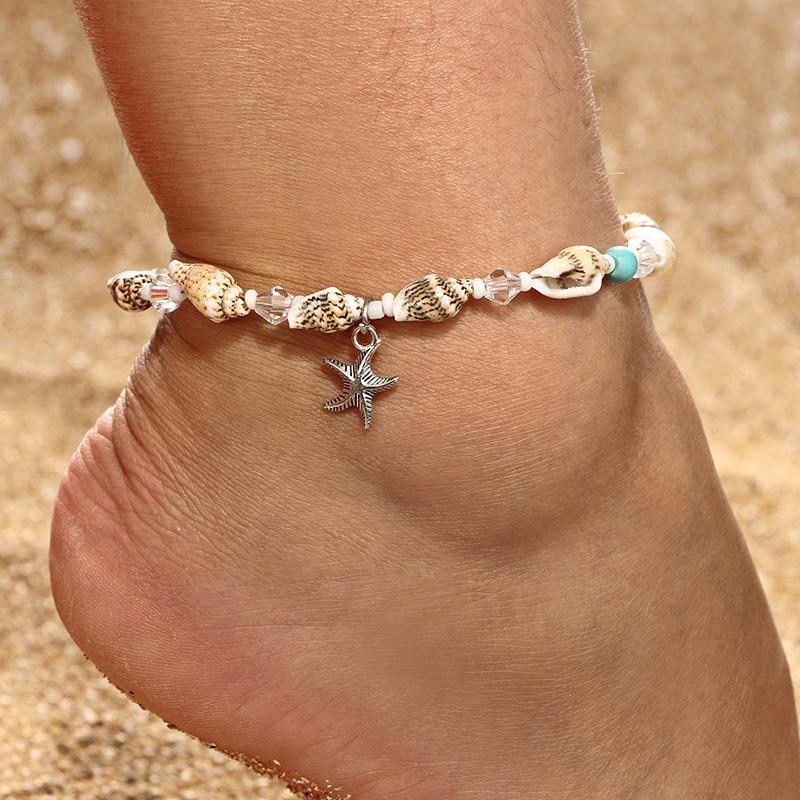 Retro Conch Beaded Yoga Anklet Legering Sea Star Fottøy For Kvinner Håndlaget Anklet