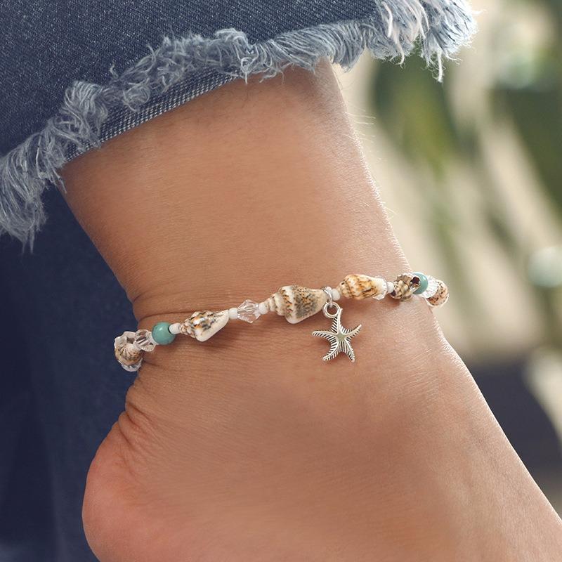 Retro Conch Beaded Yoga Anklet Legering Sea Star Fottøy For Kvinner Håndlaget Anklet