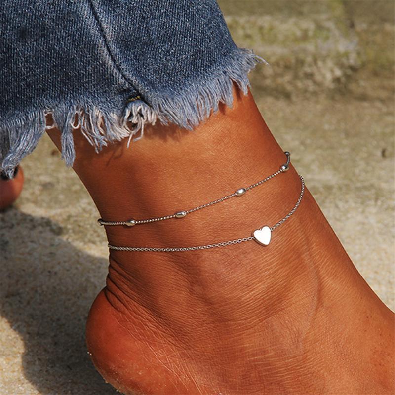 Trendy Dobbeltlags Hjerteanklet Peach Heart Beach Ankel