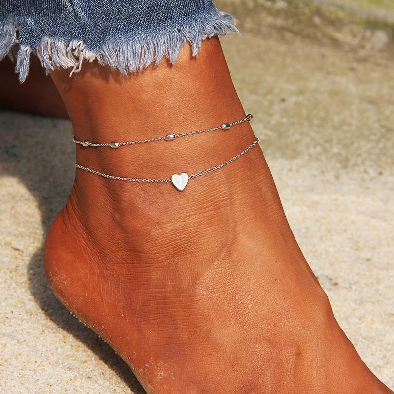 Trendy Dobbeltlags Hjerteanklet Peach Heart Beach Ankel