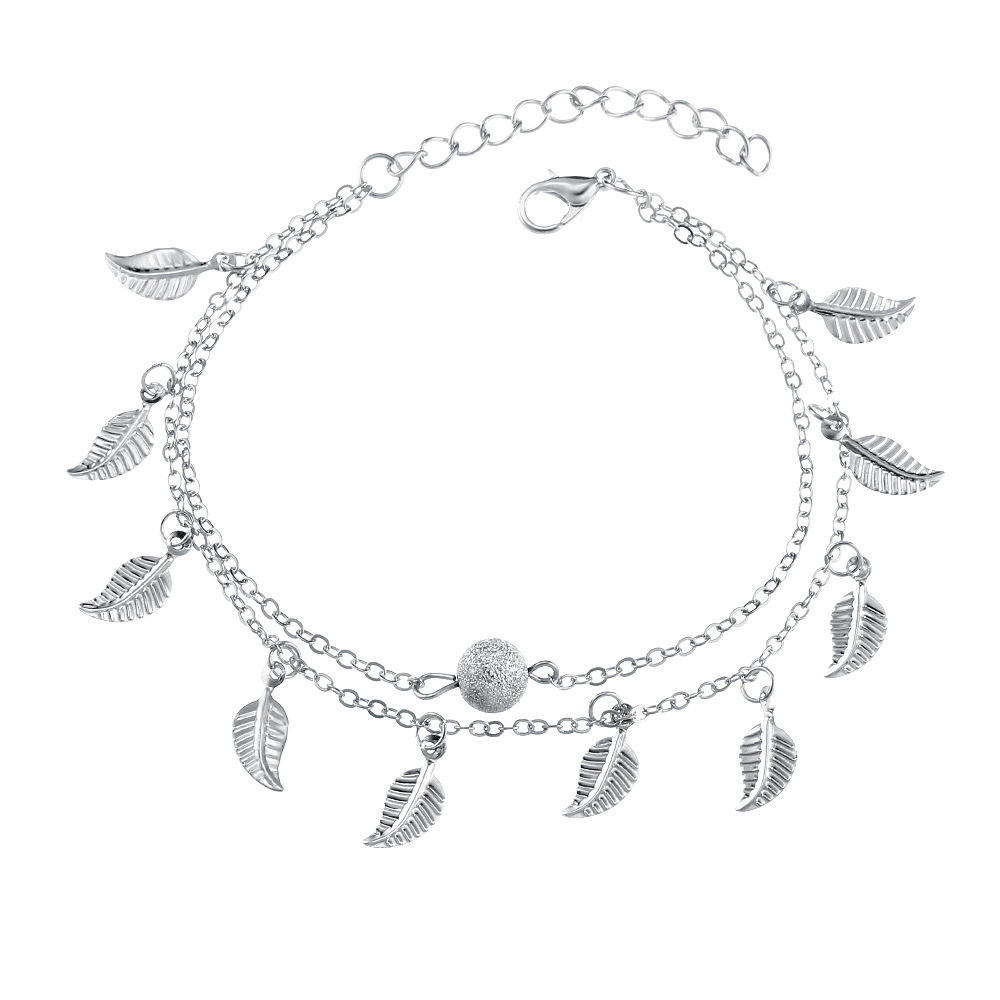 Trendy Sølv Gullfarge Bladanheng Anklet Dobbeltlags Ball Charm Armbånd