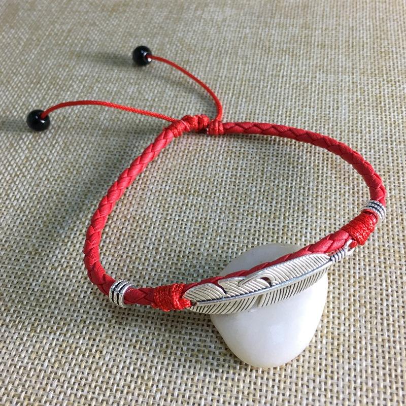 Vintage Unisex Ankelarmbånd Lucky Red Rope Etnisk Fjær Sjarm Anklet For Kvinner Menn