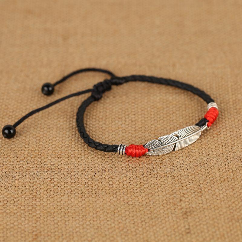 Vintage Unisex Ankelarmbånd Lucky Red Rope Etnisk Fjær Sjarm Anklet For Kvinner Menn