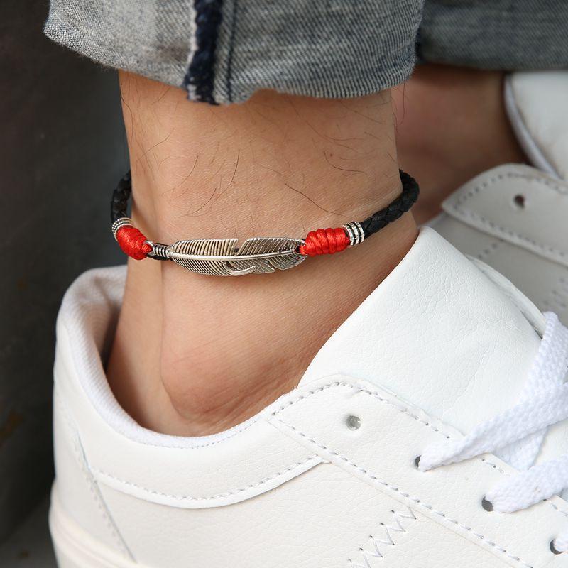 Vintage Unisex Ankelarmbånd Lucky Red Rope Etnisk Fjær Sjarm Anklet For Kvinner Menn