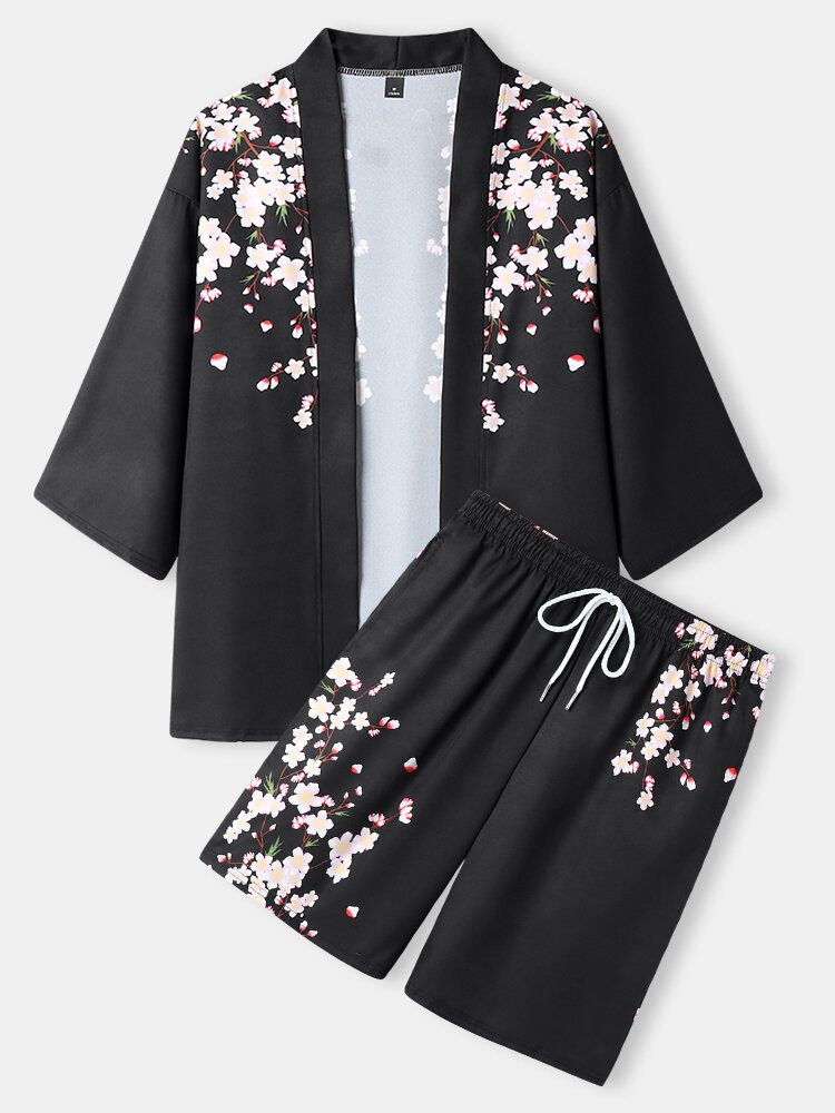 Blomstertrykk For Menn Åpen Foran Kimono Løse Todelte Antrekk