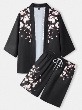 Blomstertrykk For Menn Åpen Foran Kimono Løse Todelte Antrekk