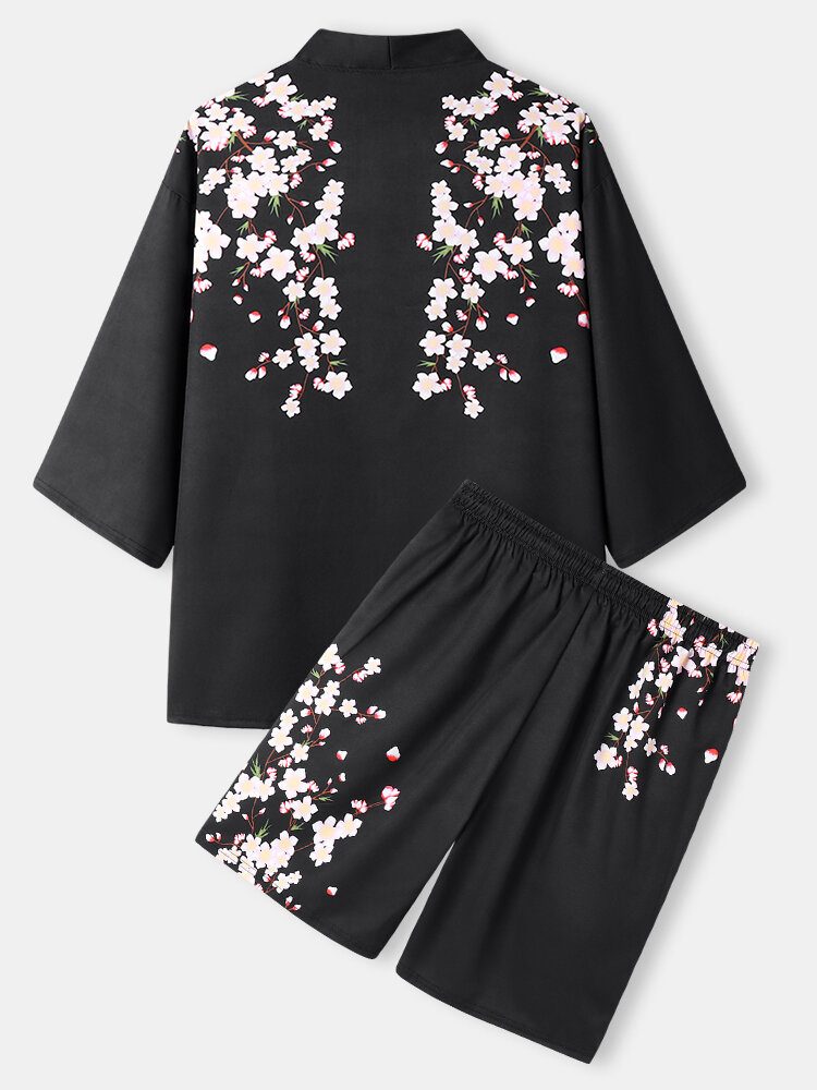 Blomstertrykk For Menn Åpen Foran Kimono Løse Todelte Antrekk