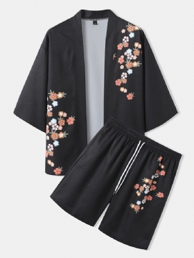 Blomstertrykk For Menn Med Åpen Front Kimono To-delers Antrekk