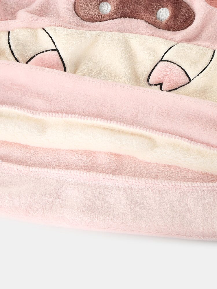 Dame Flanell Pig Grafikk Langermede Sweatshirts Elastiske Midjebukser Thicken Home Pyjamassett