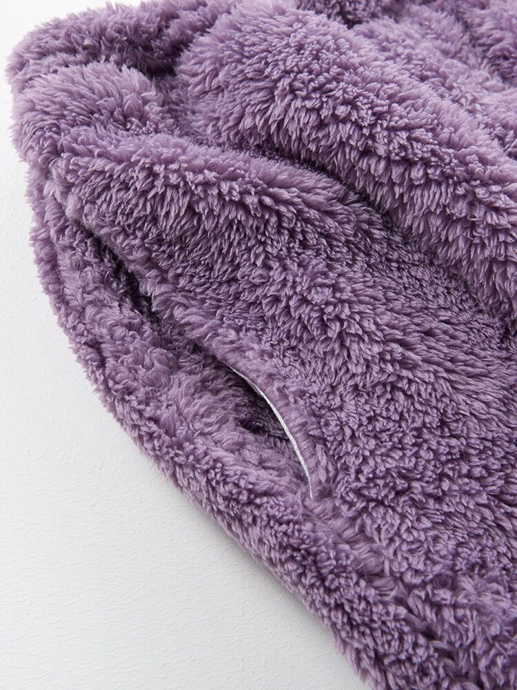 Dame Fluffy Plush Thicken Lapel Høy Lav Hem Loungewear Varm Pyjamassett