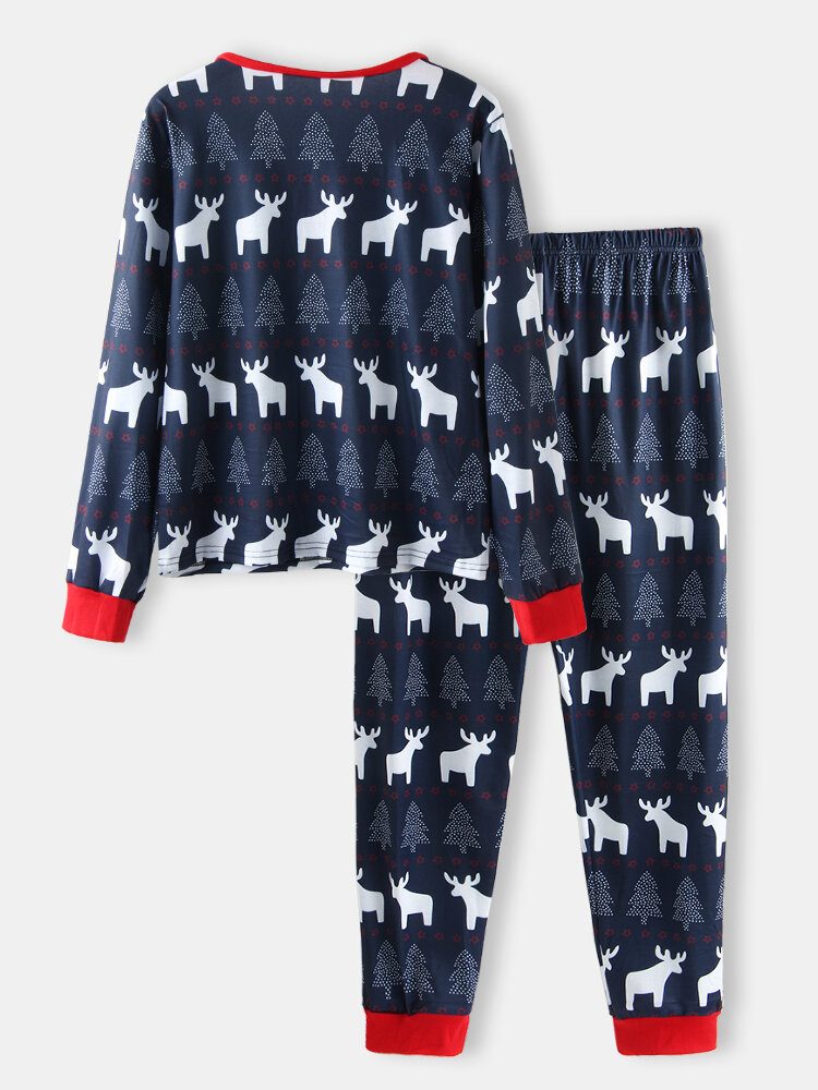 Dame Julestil Design Print V-hals Pullover Elastisk Midje Joggerbukser Todelt Hjemmepyjamassett