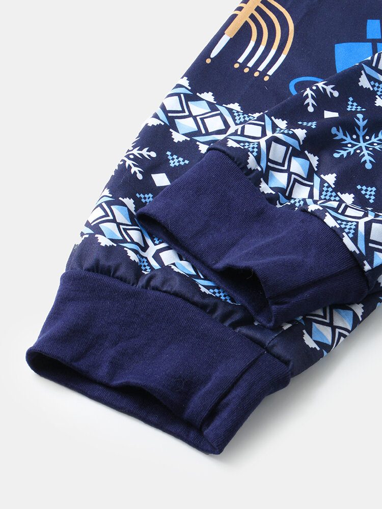 Dame Julestil Print V-hals Langermet Pullover Løse Bukser Todelt Pyjamassett